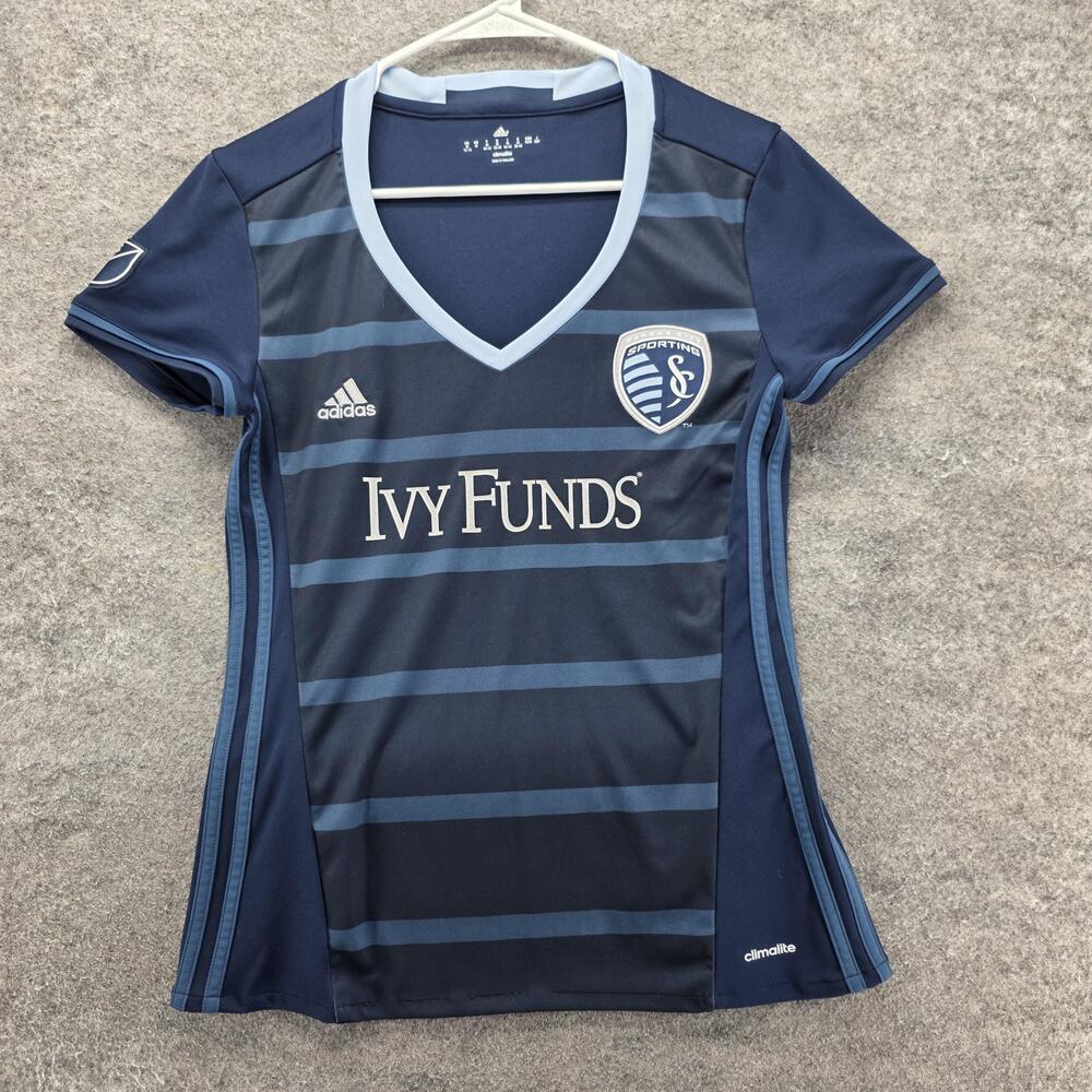 Sporting Kansas City Adidas T-Shirt Womens M Blue V-Neck Soccer Jersey Climalite